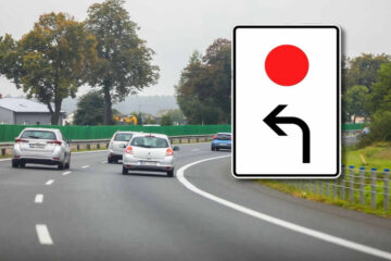 Що означає дорожній знак зі стрілкою та червоною крапкою